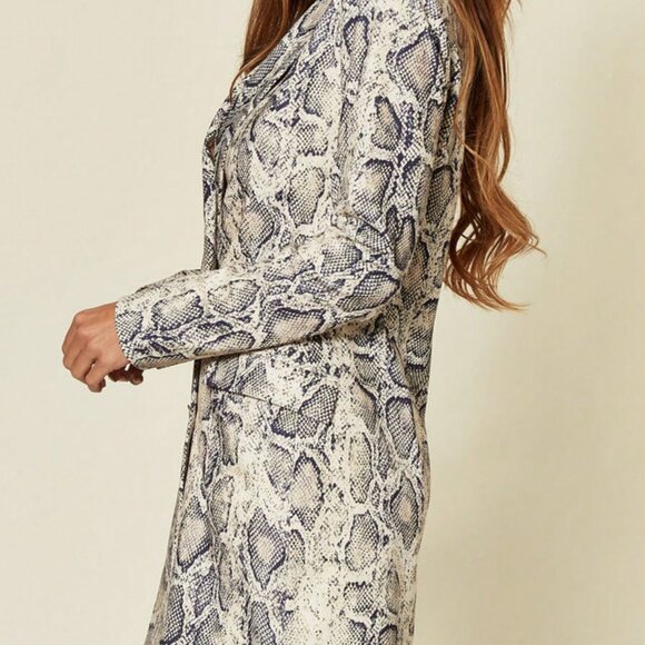 Women's Snake Print Contemporary Asymmetric double Breasted Mini Blazer Dress - Picture 3 of 5